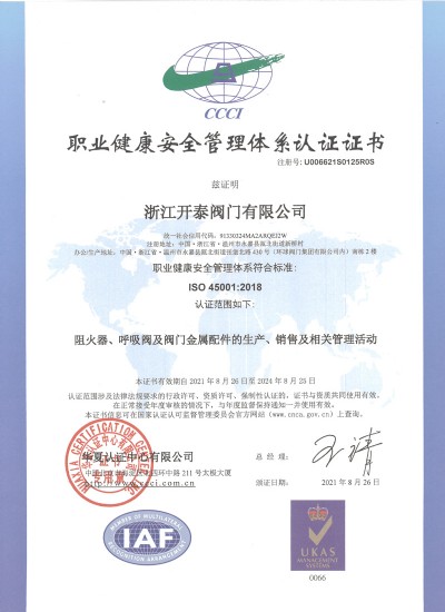 職業(yè)健康安全管理體系認(rèn)證證書(shū)